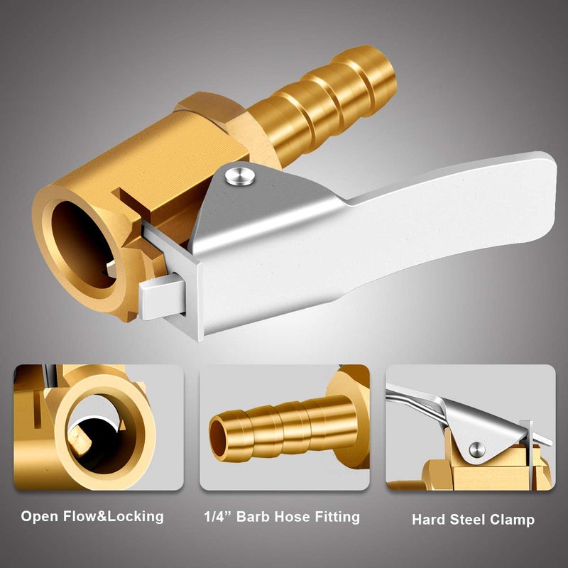 LUMITECO لوميتيكو 1/4" صمام هواء نحاسي لتضخيم الإطارات، ضاغط هواء صغير محمول، صمام هواء لتضخيم الإطارات مع خرطوم نهاية موصل بارب لإصلاح الخرطوم - 2 عبوة - Image 5